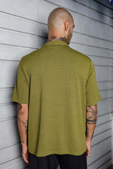 Unisex Olive Knited Textured Round Neck Tshirt