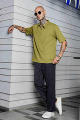Unisex Olive Knited Textured Round Neck Tshirt