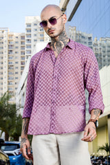 Unisex Relaxed Fit Patterned Georgette Texture Spread Collar Full Sleeve Shirt