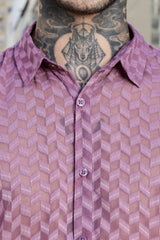 Unisex Relaxed Fit Patterned Georgette Texture Spread Collar Full Sleeve Shirt