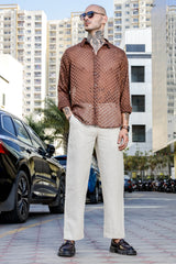 Unisex Relaxed Fit Patterned Georgette Texture Spread Collar Full Sleeve Shirt
