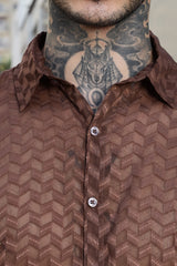 Unisex Relaxed Fit Patterned Georgette Texture Spread Collar Full Sleeve Shirt