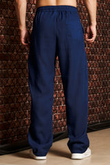 Unisex Blue Casual Linen Trouser