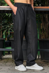 Unisex Black Casual Print Trouser