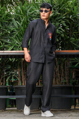 Unisex Black Casual Print Trouser