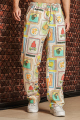 Unisex Beige Casual Print Trouser