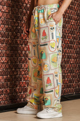 Unisex Beige Casual Print Trouser