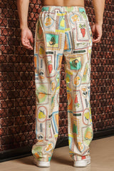 Unisex Beige Casual Print Trouser