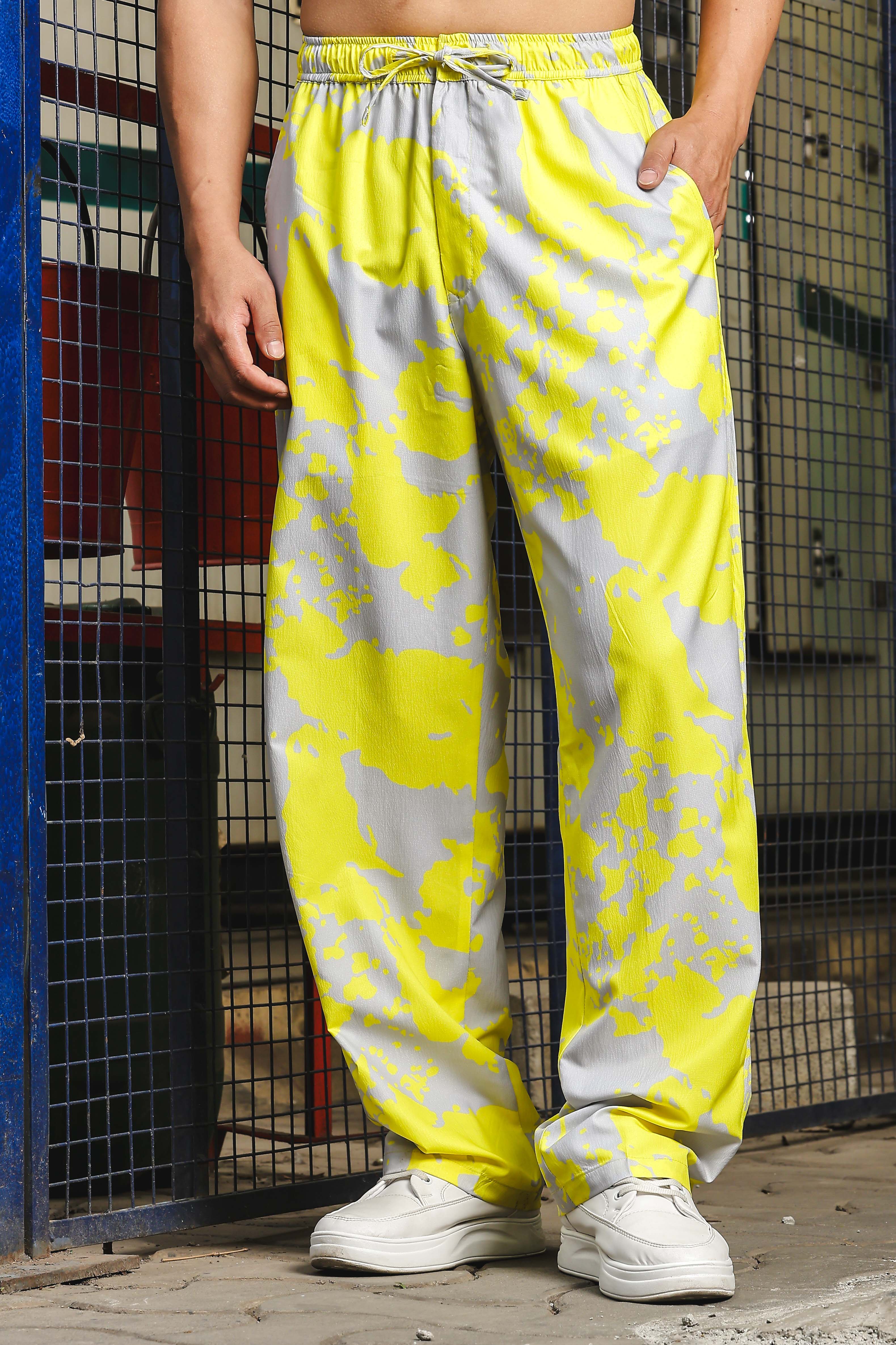 Unisex Grey Casual Abstarct Print Trouser