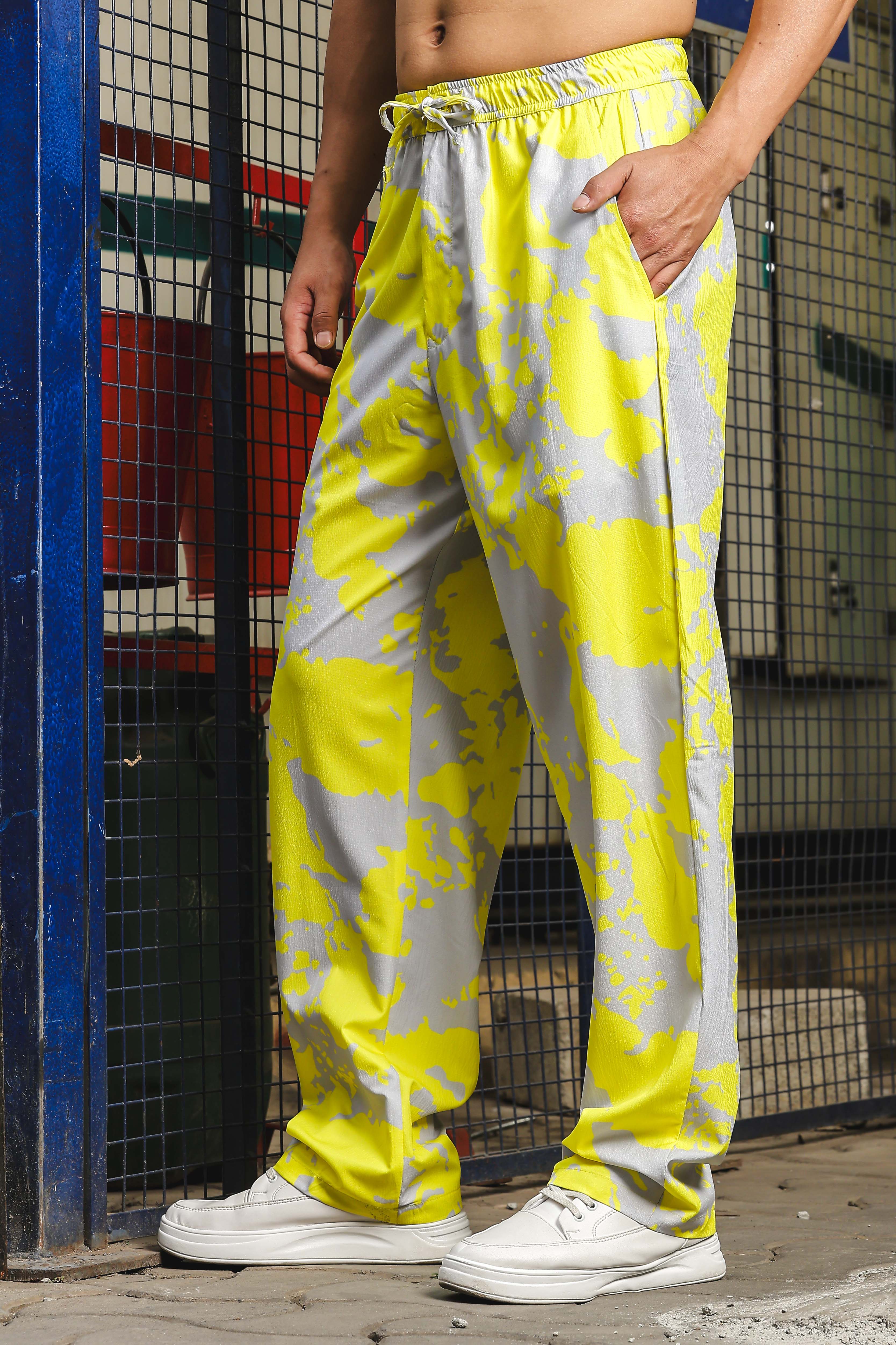 Unisex Grey Casual Abstarct Print Trouser