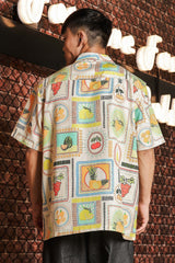 Unisex Relaxed Fit Patterned Georgette Texture Spread Collar Full Sleeve Shirt