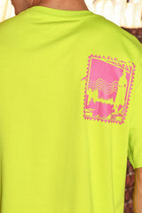 UNISEX Neon Green Oversized Printed Drop-Shoulder Sleeve Pure Cotton Tshirt
