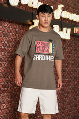 Unisex Grey Oversized Printed Drop-Shoulder Sleeve Pure Cotton Tshirt