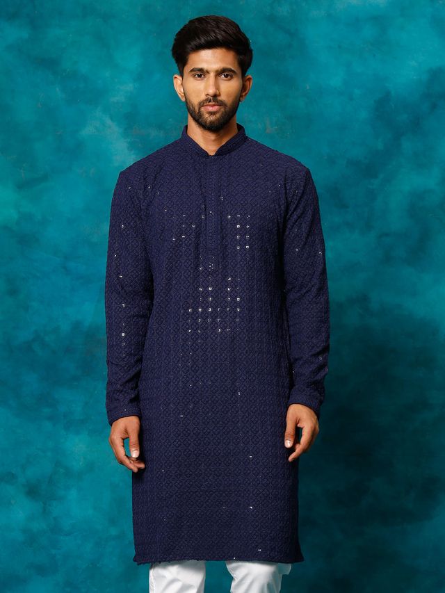 Men's Blue Traditional Ethnic Full Sleeves Kurta