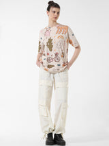 Women's Beige Knitted Casual Printed Regular Fit Half Sleeves Tshirt