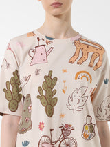 Women's Beige Knitted Casual Printed Regular Fit Half Sleeves Tshirt