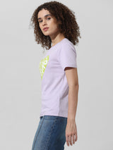Women's Purple Knitted Casual Printed Regular Fit Half Sleeves Tshirt