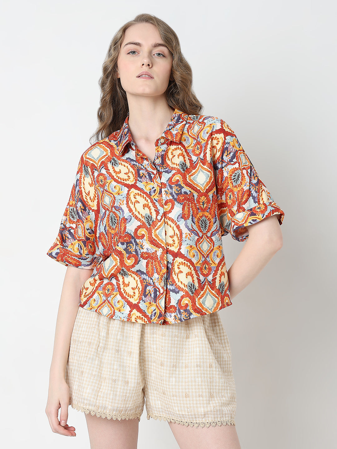 Women's Brown Printed Relaxed Fit Shirt