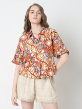 Women's Brown Printed Relaxed Fit Shirt