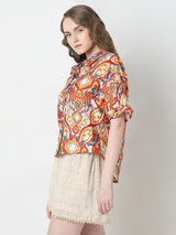 Women's Brown Printed Relaxed Fit Shirt
