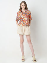 Women's Brown Printed Relaxed Fit Shirt