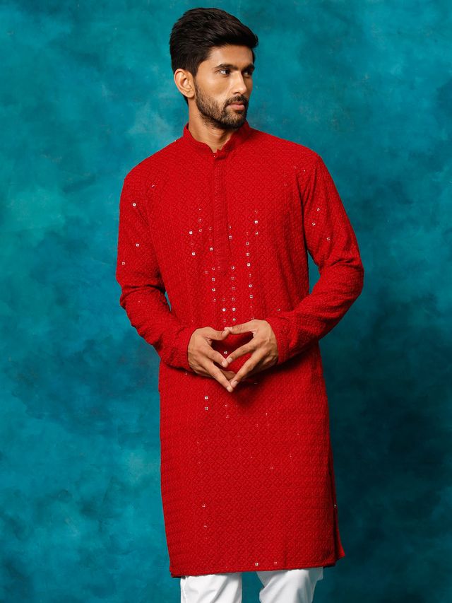 Men's Maroon Traditional Ethnic Full Sleeves Kurta