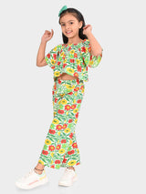 Girls Multicolor Casual Printed Regular Fit Half Sleeves Clothing Set