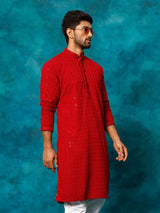 Men's Maroon Traditional Ethnic Full Sleeves Kurta
