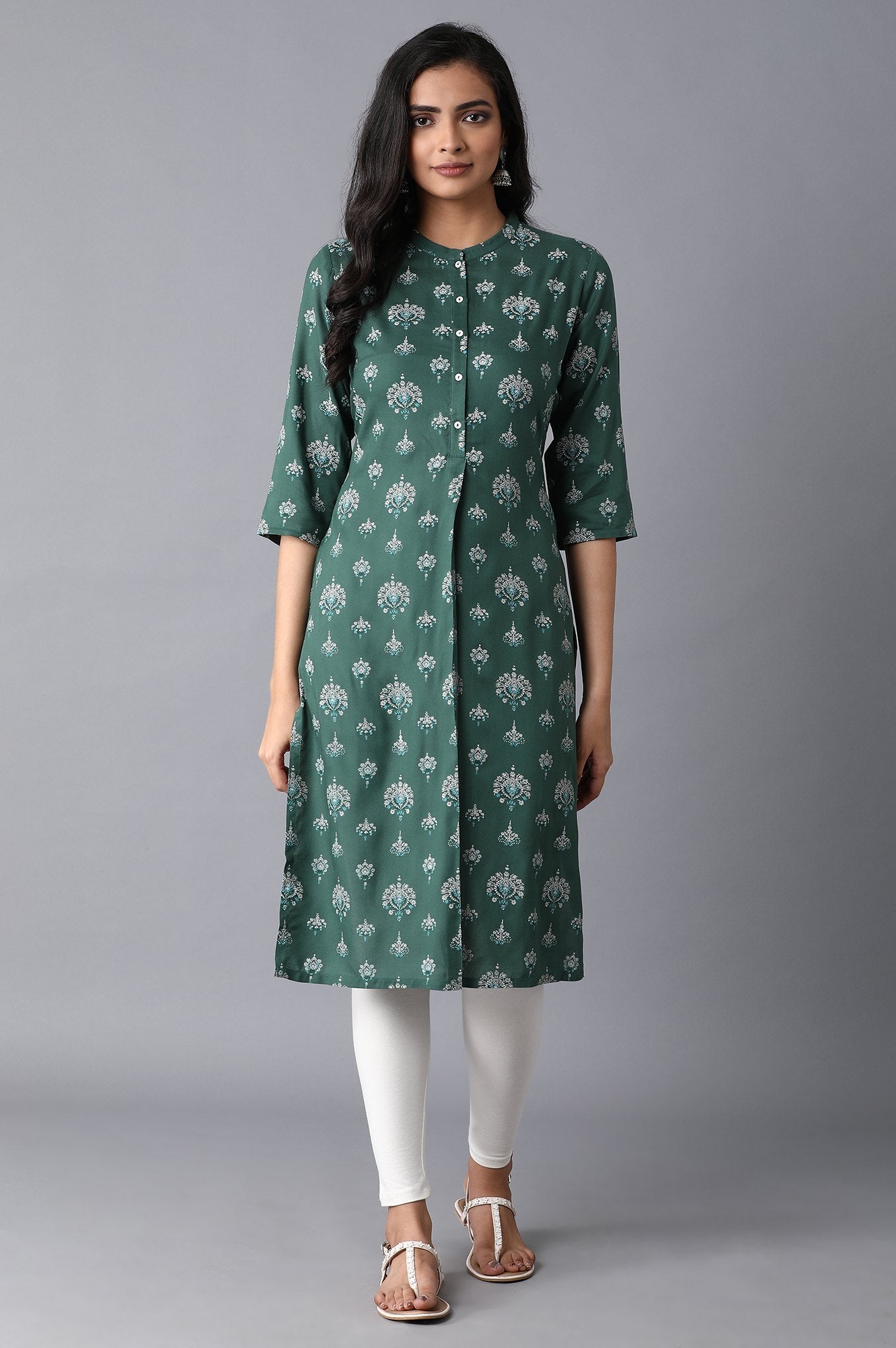 Women's Floral Printed Rayon Straight Kurta