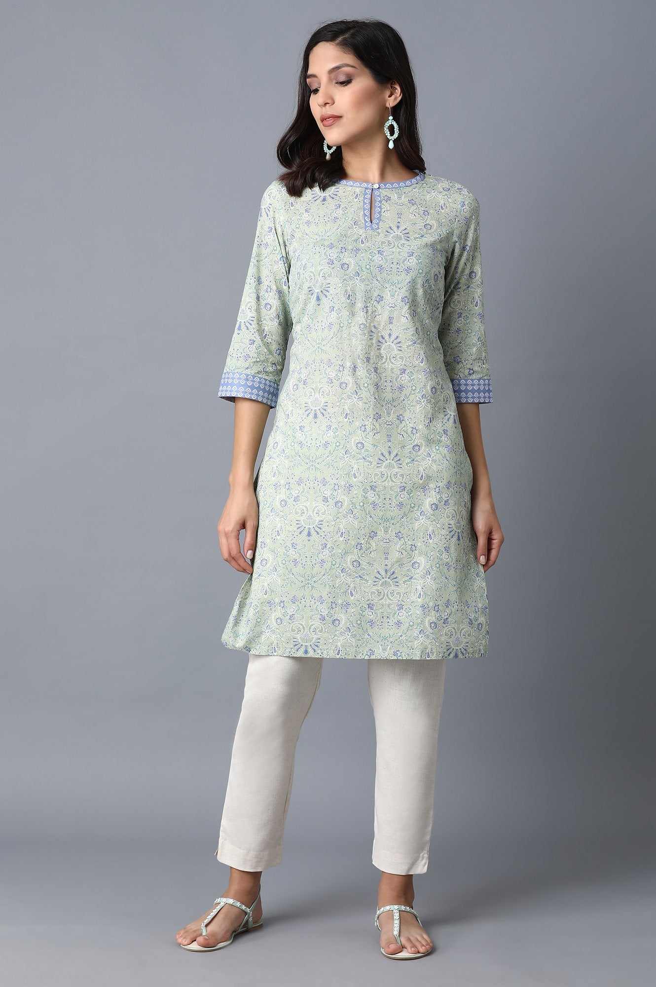 Women's Floral Printed Cotton Straight Kurta