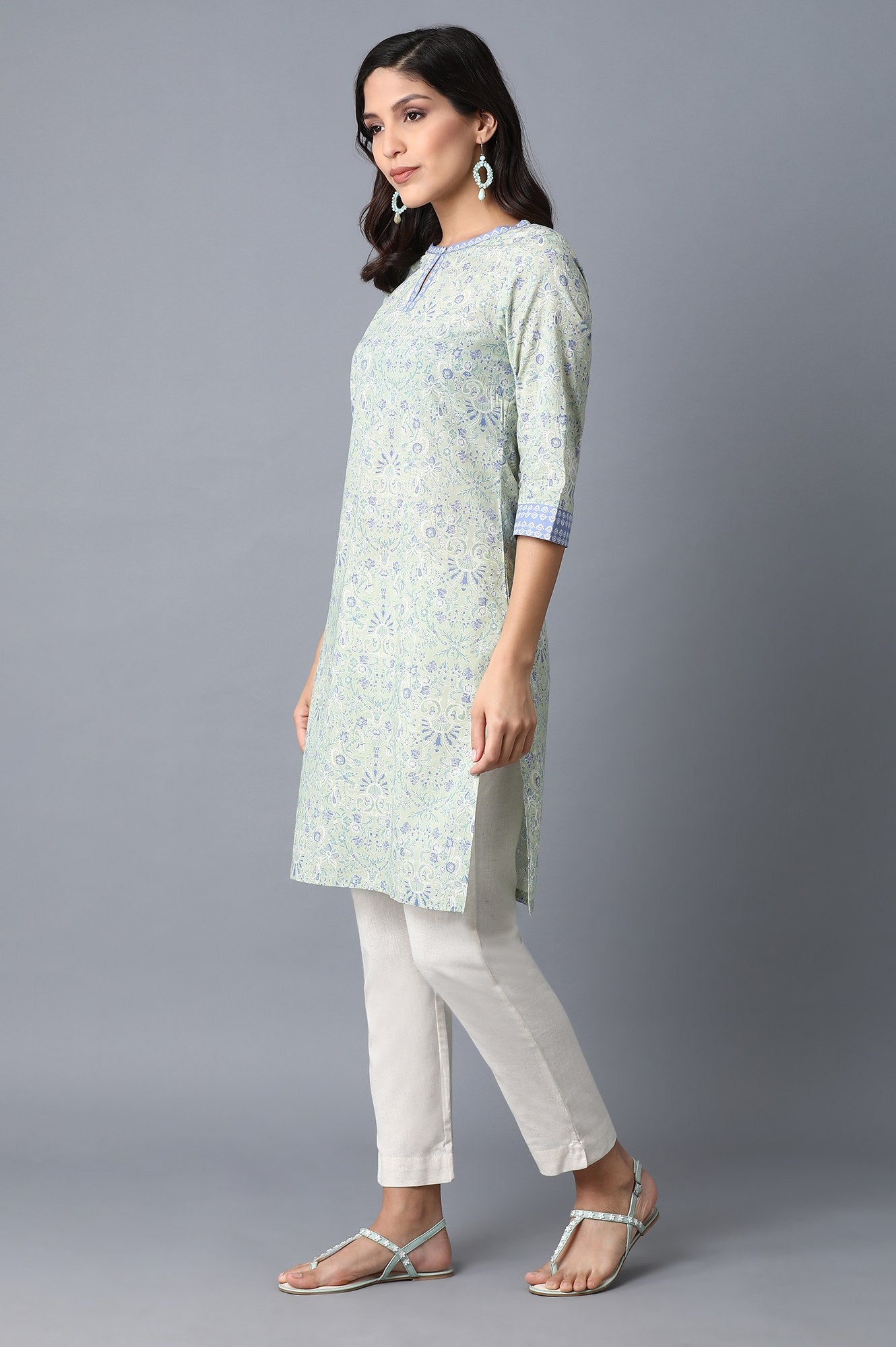 Women's Floral Printed Cotton Straight Kurta