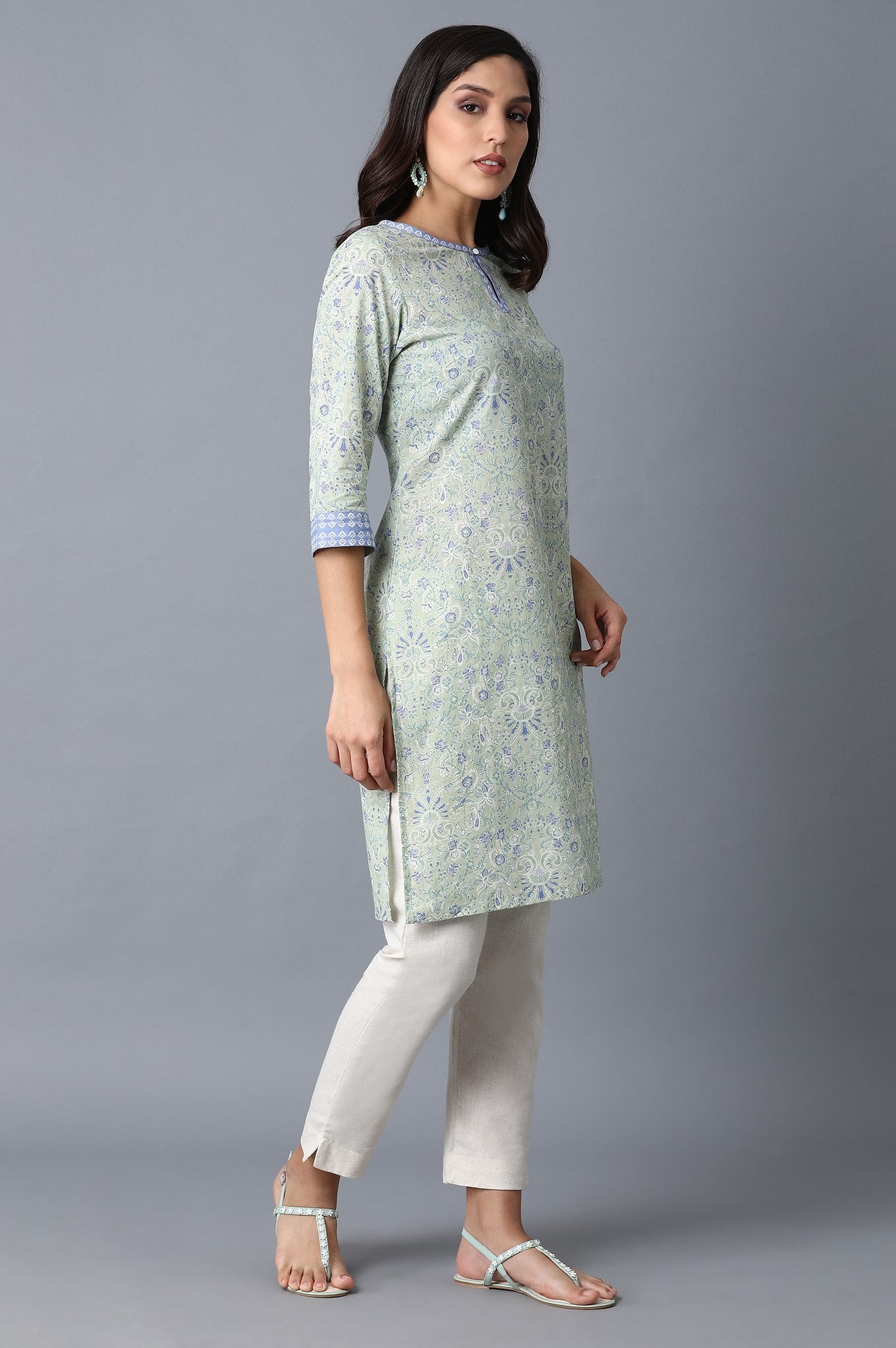 Women's Floral Printed Cotton Straight Kurta