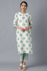 Women's Floral Green Print Cotton Straight Kurta
