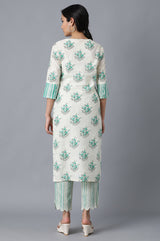 Women's Floral Green Print Cotton Straight Kurta