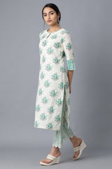Women's Floral Green Print Cotton Straight Kurta
