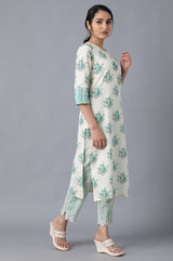 Women's Floral Green Print Cotton Straight Kurta