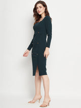 Women's Green Square Neck Sheath Knee Dress
