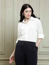 Women's White Casual Solid Regular Fit Full Sleeves Shirt
