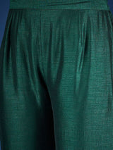 Women's Green Embellished V-Neck Kurta with Solid Trouser and Elegant Dupatta