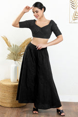 Women's Black Georgette Padded Back Open Elbow Sleeves Saree Blouse