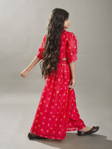 Girls Red Printed Crop Top with Elasticated Waistband Palazzo