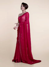 Women's Red Viscose Saree