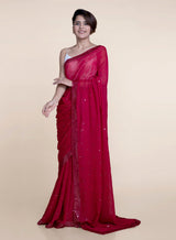 Women's Red Viscose Saree