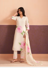 Women's Pink Daily Regular Fit Printed Three Quarter Sleeves Kurtas Sets