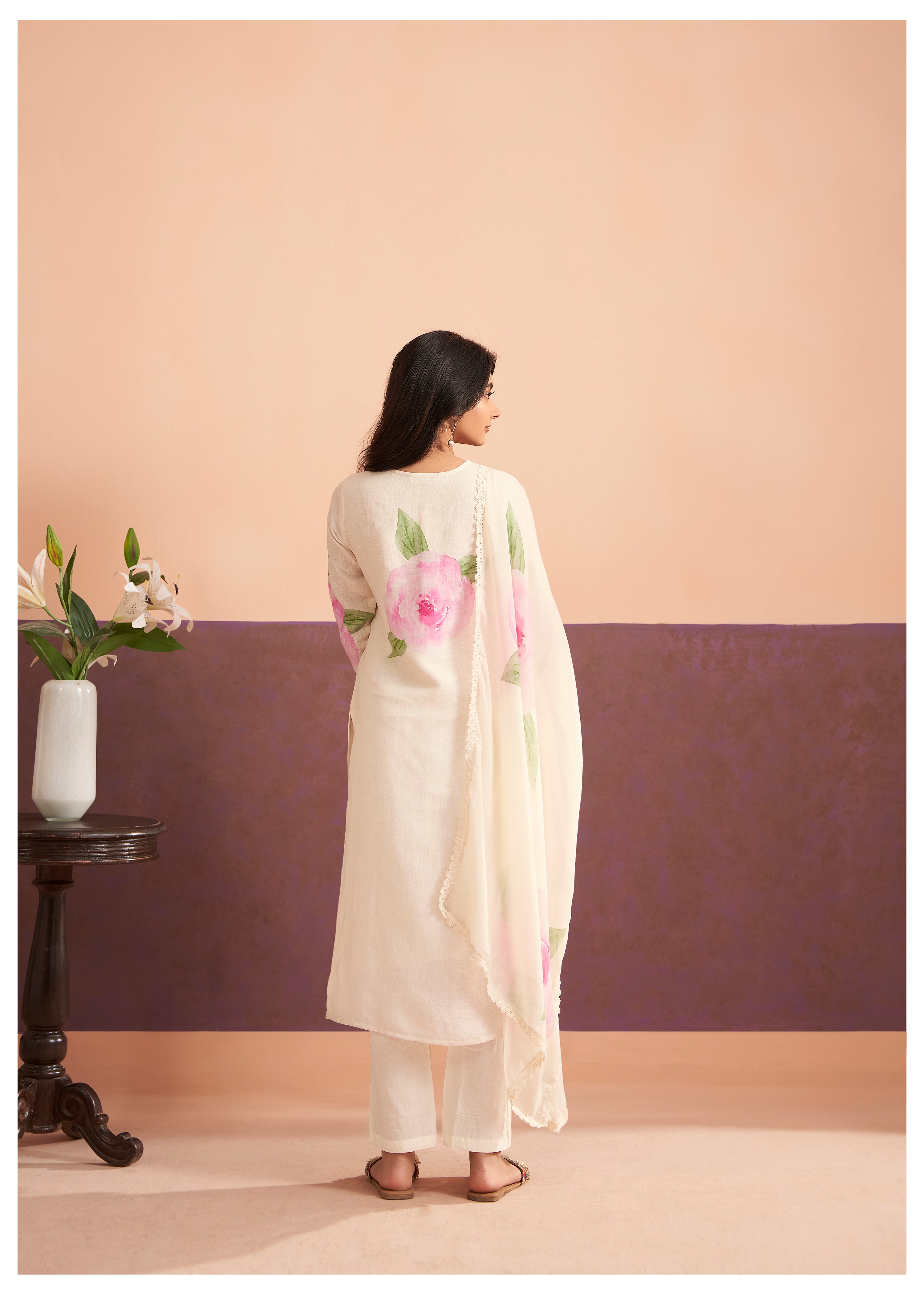 Women's Pink Daily Regular Fit Printed Three Quarter Sleeves Kurtas Sets