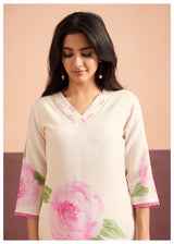 Women's Pink Daily Regular Fit Printed Three Quarter Sleeves Kurtas Sets