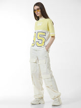 Women's Yellow Knitted Casual Printed Regular Fit Half Sleeves Tshirt