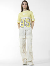 Women's Yellow Knitted Casual Printed Regular Fit Half Sleeves Tshirt