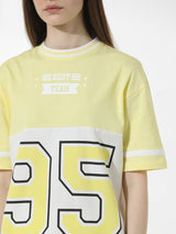 Women's Yellow Knitted Casual Printed Regular Fit Half Sleeves Tshirt