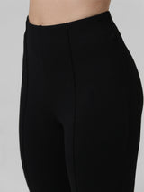 Women's Black Knitted Casual Solid Regular Fit Legging